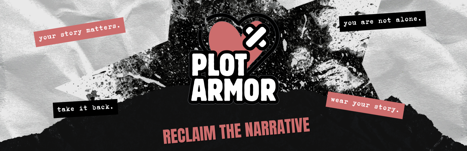 Plot Armor Logo on banner with Reclaim the Narrative in bold text.